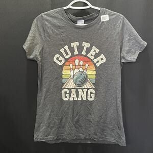 Port & Company Shirt Womens Medium Gray Gutter Gang Bowling Graphic Tee